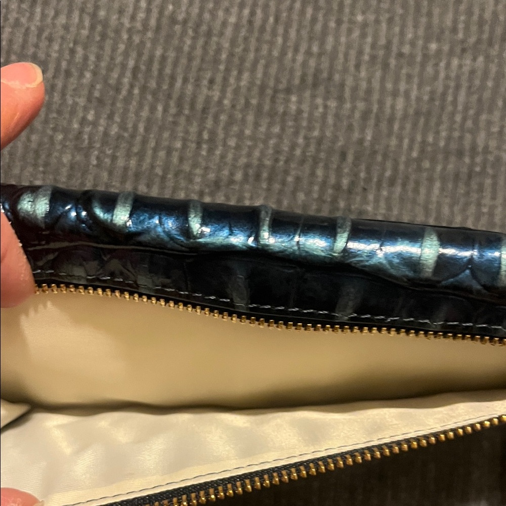 Brahmin Croc-Embossed Blue Wallet with Gold Plaque - Picture 4 of 4